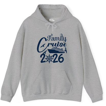 Family Cruise Shirts 2026 - Matching Cruise Group Shirts for Families (Hoodie) in Sport Grey - Family Cruise 2026 Shirt with Cruise Ship and Seagulls Graphic