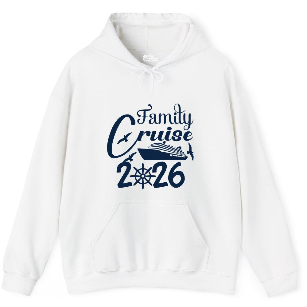 Family Cruise Shirts 2026 - Matching Cruise Group Shirts for Families (Hoodie) in White - Family Cruise 2026 Shirt with Cruise Ship and Seagulls Graphic