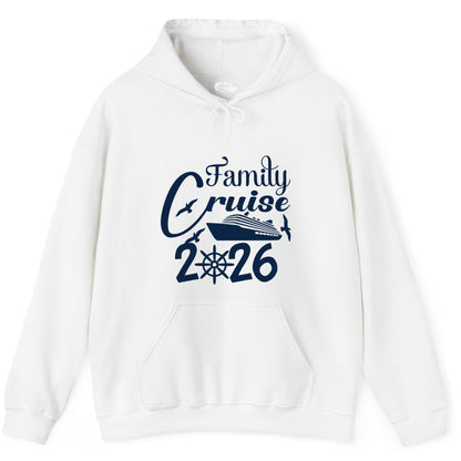 Family Cruise Shirts 2026 - Matching Cruise Group Shirts for Families (Hoodie) in White - Family Cruise 2026 Shirt with Cruise Ship and Seagulls Graphic