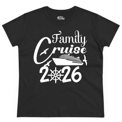 Family Cruise Shirts 2026 - Matching Cruise Group Shirts for Families (Ladies Tee) in Black - Family Cruise 2026 Shirt with Cruise Ship and Seagulls Graphic