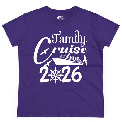 Family Cruise Shirts 2026 - Matching Cruise Group Shirts for Families (Ladies Tee) in Purple - Family Cruise 2026 Shirt with Cruise Ship and Seagulls Graphic