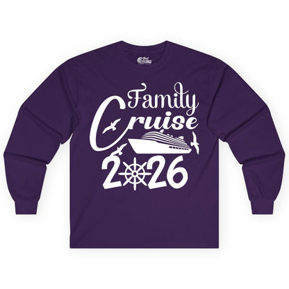 Family Cruise Shirts 2026 - Matching Cruise Group Shirts for Families (Long Sleeve) in Purple - Family Cruise 2026 Shirt with Cruise Ship and Seagulls Graphic