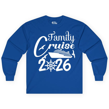 Family Cruise Shirts 2026 - Matching Cruise Group Shirts for Families (Long Sleeve) in Royal - Family Cruise 2026 Shirt with Cruise Ship and Seagulls Graphic