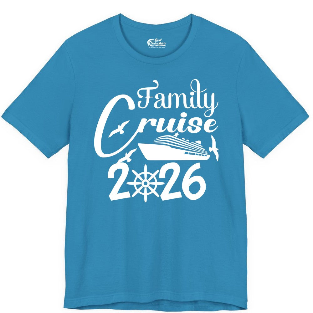 Family Cruise Shirts 2026 - Matching Cruise Group Shirts for Families (Premium Tee) in Aqua - Family Cruise 2026 Shirt with Cruise Ship and Seagulls Graphic