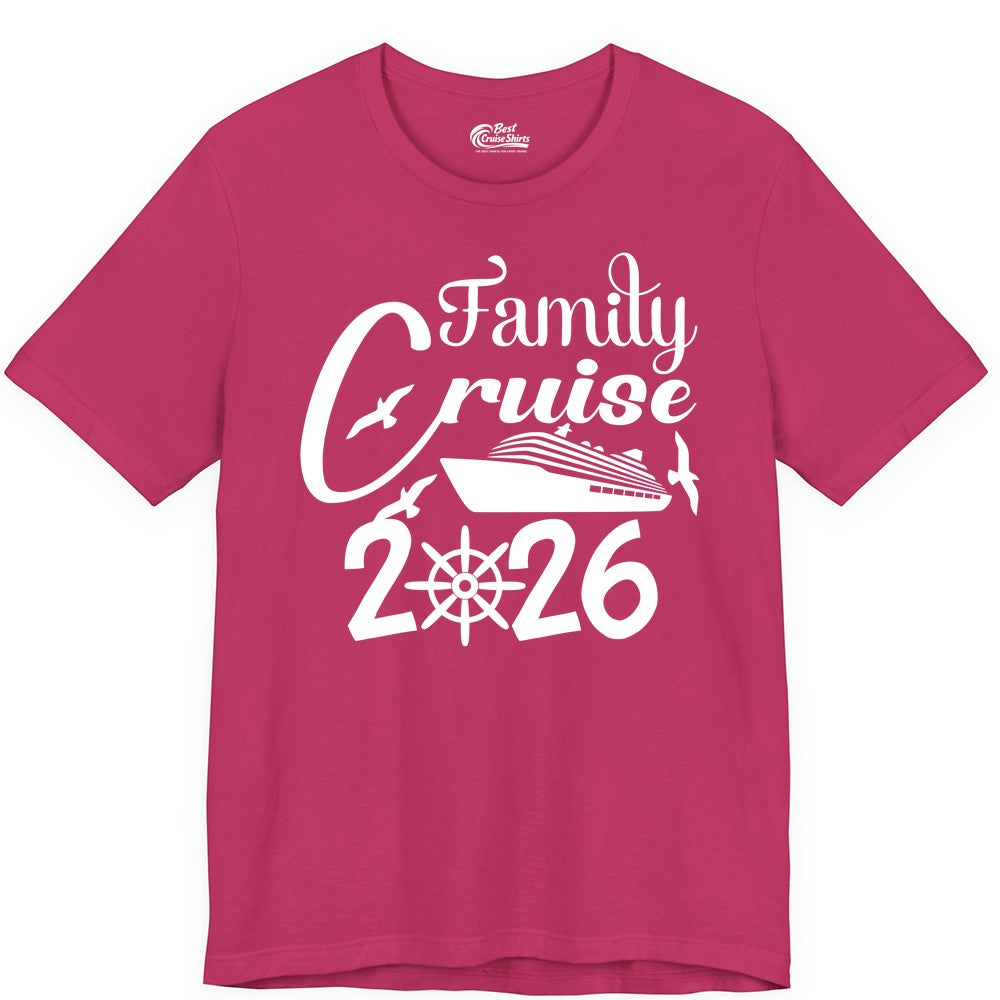 Family Cruise Shirts 2026 - Matching Cruise Group Shirts for Families (Premium Tee) in Berry - Family Cruise 2026 Shirt with Cruise Ship and Seagulls Graphic