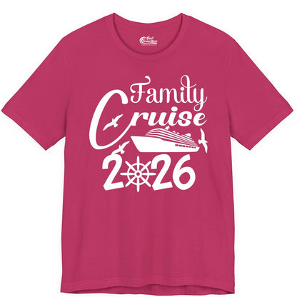 Family Cruise Shirts 2026 - Matching Cruise Group Shirts for Families (Premium Tee) in Berry - Family Cruise 2026 Shirt with Cruise Ship and Seagulls Graphic