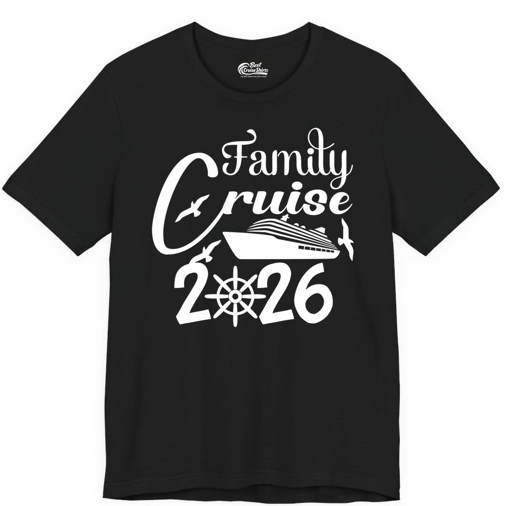 Family Cruise Shirts 2026 - Matching Cruise Group Shirts for Families (Premium Tee) in Black - Family Cruise 2026 Shirt with Cruise Ship and Seagulls Graphic