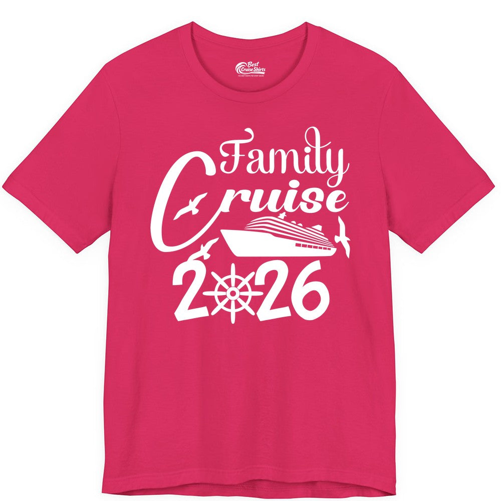 Family Cruise Shirts 2026 - Matching Cruise Group Shirts for Families (Premium Tee) in Fuchsia - Family Cruise 2026 Shirt with Cruise Ship and Seagulls Graphic