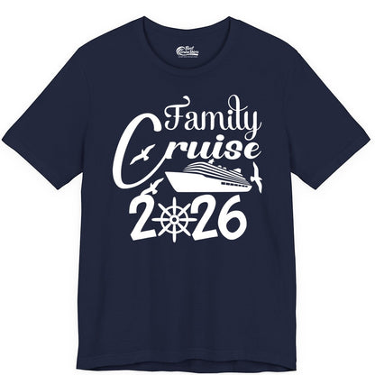 Family Cruise Shirts 2026 - Matching Cruise Group Shirts for Families (Premium Tee) in Navy - Family Cruise 2026 Shirt with Cruise Ship and Seagulls Graphic