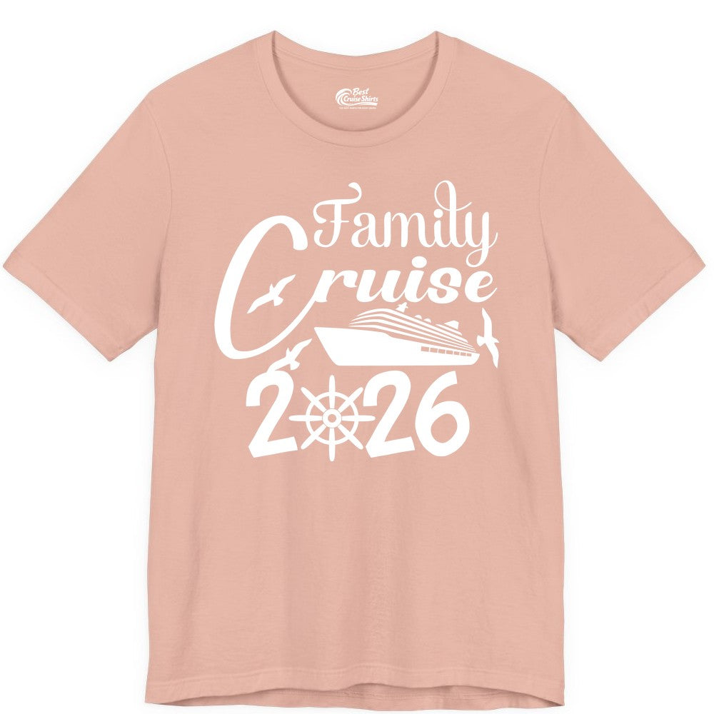 Family Cruise Shirts 2026 - Matching Cruise Group Shirts for Families (Premium Tee) in Peach - Family Cruise 2026 Shirt with Cruise Ship and Seagulls Graphic