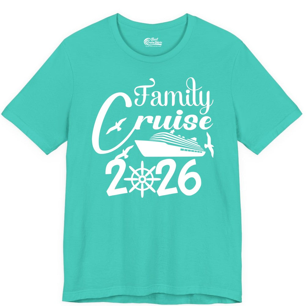 Family Cruise Shirts 2026 - Matching Cruise Group Shirts for Families (Premium Tee) in Teal - Family Cruise 2026 Shirt with Cruise Ship and Seagulls Graphic