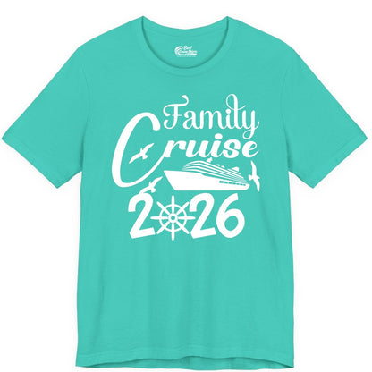 Family Cruise Shirts 2026 - Matching Cruise Group Shirts for Families (Premium Tee) in Teal - Family Cruise 2026 Shirt with Cruise Ship and Seagulls Graphic