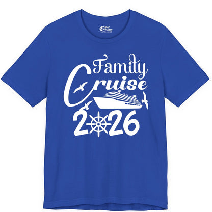 Family Cruise Shirts 2026 - Matching Cruise Group Shirts for Families (Premium Tee) in True Royal - Family Cruise 2026 Shirt with Cruise Ship and Seagulls Graphic