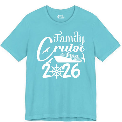 Family Cruise Shirts 2026 - Matching Cruise Group Shirts for Families (Premium Tee) in Turquoise - Family Cruise 2026 Shirt with Cruise Ship and Seagulls Graphic