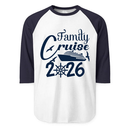 Family Cruise Shirts 2026 - Matching Cruise Group Shirts for Families (Raglan) in WhiteNavy - Family Cruise 2026 Shirt with Cruise Ship and Seagulls Graphic