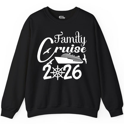 Family Cruise Shirts 2026 - Matching Cruise Group Shirts for Families (Sweatshirt) in Black - Family Cruise 2026 Shirt with Cruise Ship and Seagulls Graphic