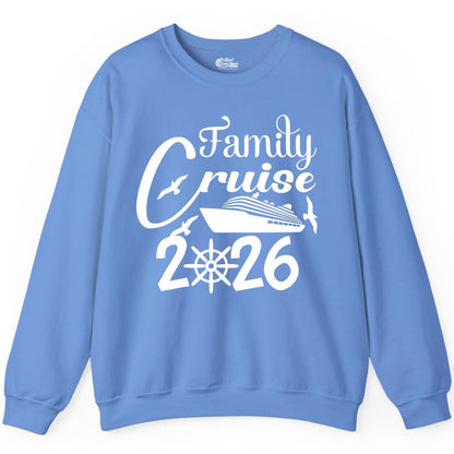 Family Cruise Shirts 2026 - Matching Cruise Group Shirts for Families (Sweatshirt) in Carolina Blue - Family Cruise 2026 Shirt with Cruise Ship and Seagulls Graphic