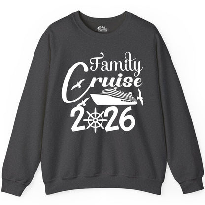 Family Cruise Shirts 2026 - Matching Cruise Group Shirts for Families (Sweatshirt) in Dark Heather - Family Cruise 2026 Shirt with Cruise Ship and Seagulls Graphic