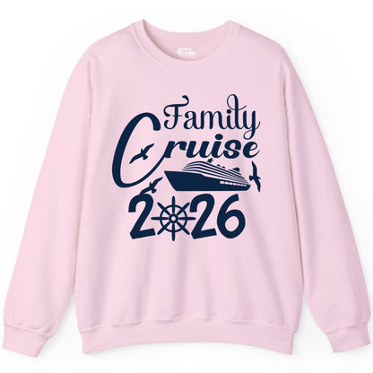 Family Cruise Shirts 2026 - Matching Cruise Group Shirts for Families (Sweatshirt) in Light Pink - Family Cruise 2026 Shirt with Cruise Ship and Seagulls Graphic