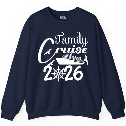 Family Cruise Shirts 2026 - Matching Cruise Group Shirts for Families (Sweatshirt) in Navy - Family Cruise 2026 Shirt with Cruise Ship and Seagulls Graphic