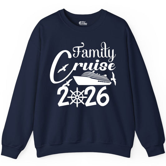 Family Cruise Shirts 2026 - Matching Cruise Group Shirts for Families (Sweatshirt) in Navy - Family Cruise 2026 Shirt with Cruise Ship and Seagulls Graphic