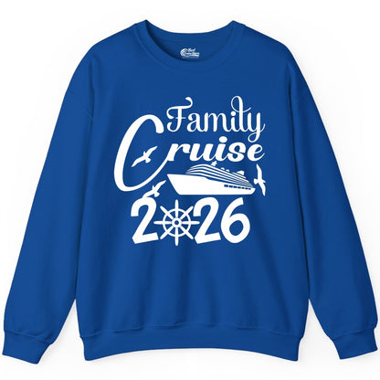 Family Cruise Shirts 2026 - Matching Cruise Group Shirts for Families (Sweatshirt) in Royal - Family Cruise 2026 Shirt with Cruise Ship and Seagulls Graphic