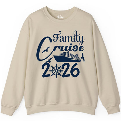 Family Cruise Shirts 2026 - Matching Cruise Group Shirts for Families (Sweatshirt) in Sand - Family Cruise 2026 Shirt with Cruise Ship and Seagulls Graphic