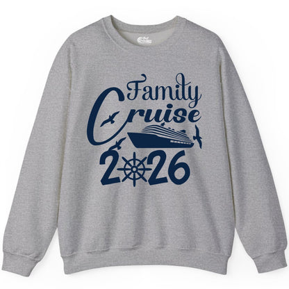 Family Cruise Shirts 2026 - Matching Cruise Group Shirts for Families (Sweatshirt) in Sport Grey - Family Cruise 2026 Shirt with Cruise Ship and Seagulls Graphic