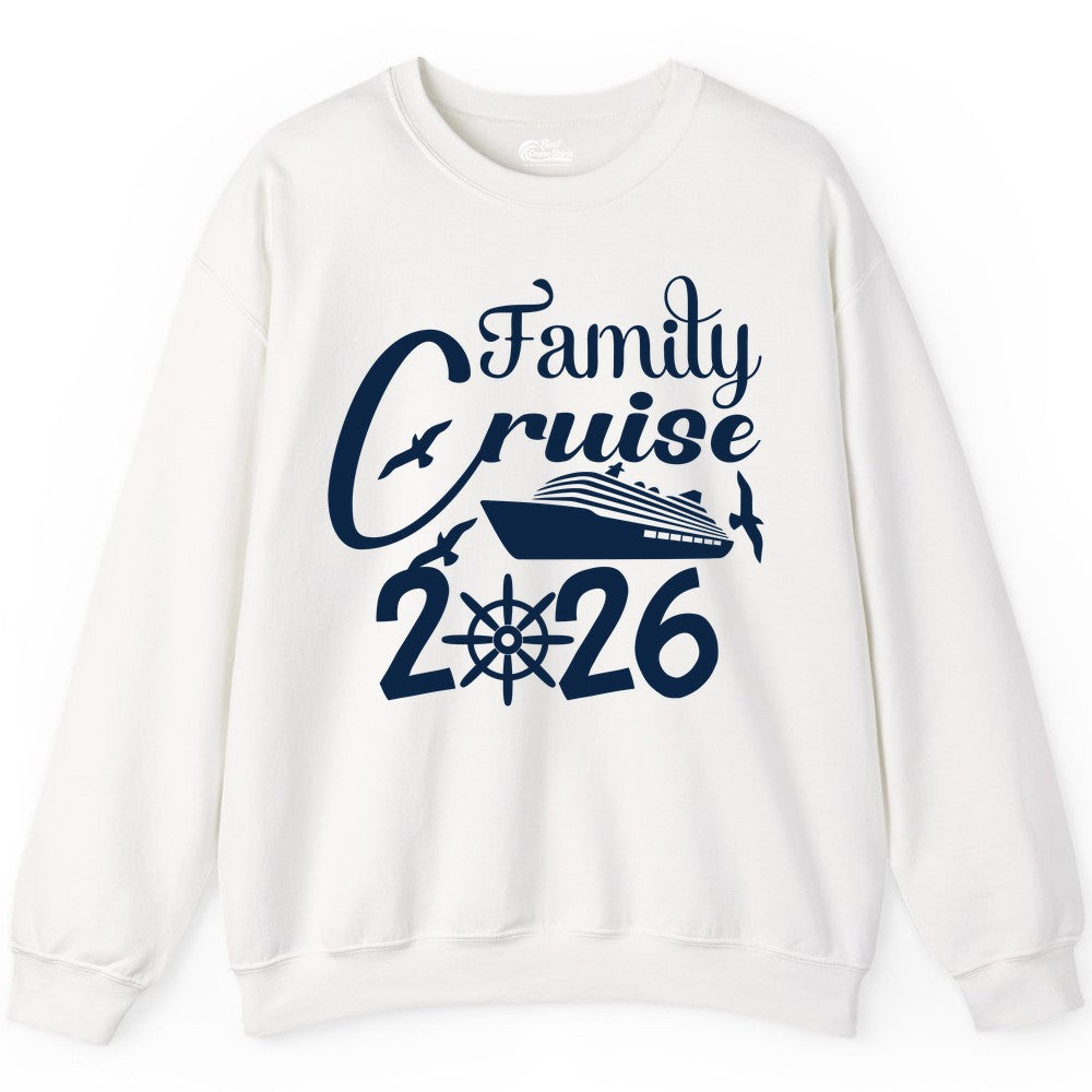 Family Cruise Shirts 2026 - Matching Cruise Group Shirts for Families (Sweatshirt) in White - Family Cruise 2026 Shirt with Cruise Ship and Seagulls Graphic