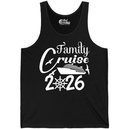 Family Cruise Shirts 2026 - Matching Cruise Group Shirts for Families (Tank Top) in Black - Family Cruise 2026 Shirt with Cruise Ship and Seagulls Graphic