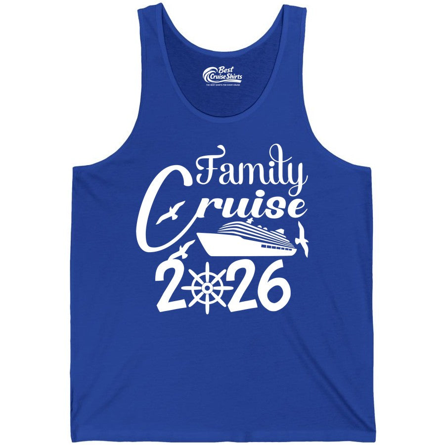 Family Cruise Shirts 2026 - Matching Cruise Group Shirts for Families (Tank Top) in True Royal - Family Cruise 2026 Shirt with Cruise Ship and Seagulls Graphic