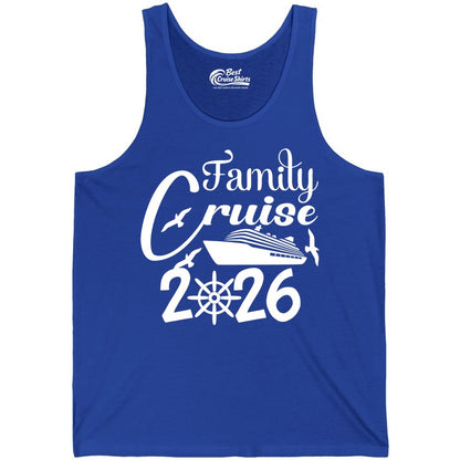 Family Cruise Shirts 2026 - Matching Cruise Group Shirts for Families (Tank Top) in True Royal - Family Cruise 2026 Shirt with Cruise Ship and Seagulls Graphic