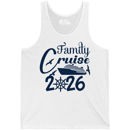 Family Cruise Shirts 2026 - Matching Cruise Group Shirts for Families (Tank Top) in White - Family Cruise 2026 Shirt with Cruise Ship and Seagulls Graphic