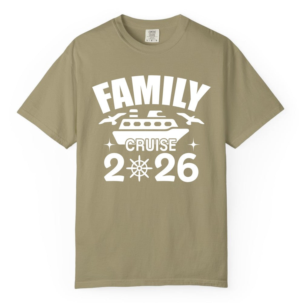 Family Cruise 2026 Shirt - Matching Cruise Vacation Shirt for Families (Comfort Color) in Khaki - Family Cruise 2026 Matching Nautical Ship Shirt for Group Trips