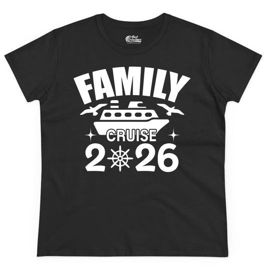 Family Cruise 2026 Shirt - Matching Cruise Vacation Shirt for Families (Ladies Tee) in Black - Family Cruise 2026 Matching Nautical Ship Shirt for Group Trips