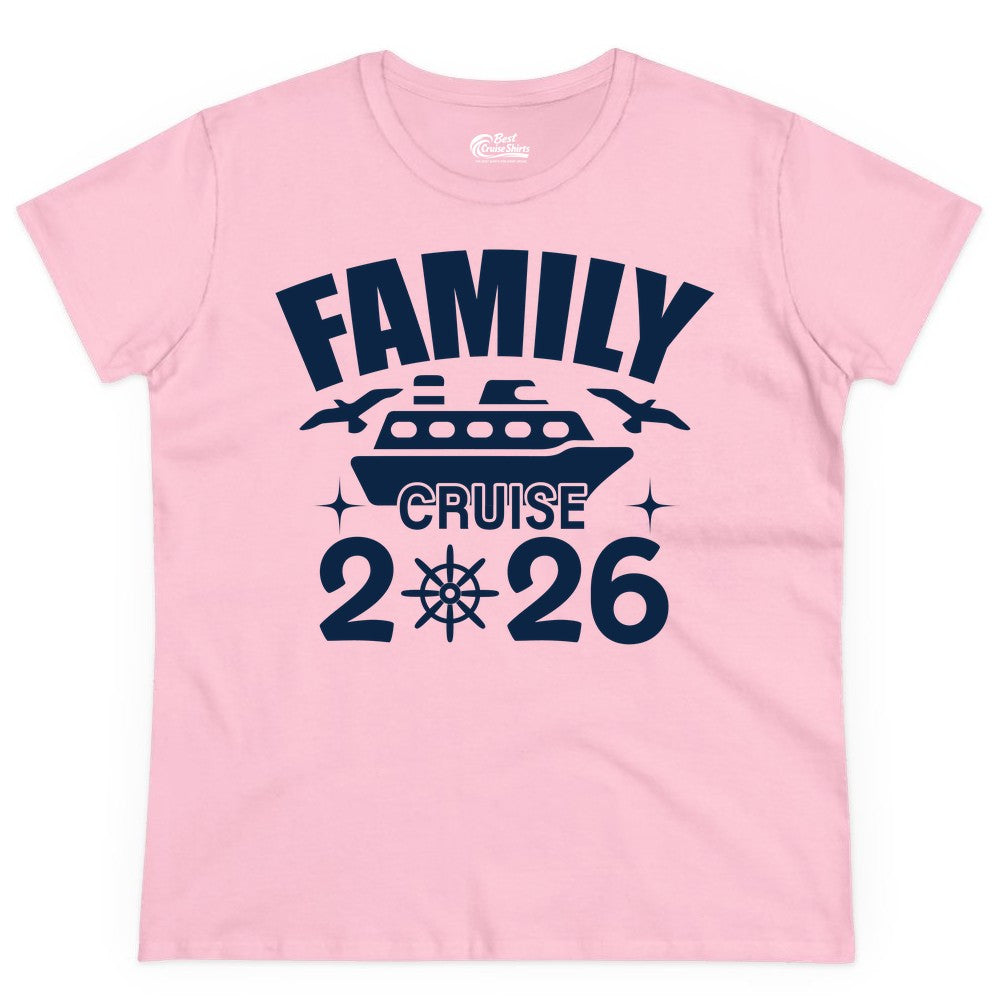 Family Cruise 2026 Shirt - Matching Cruise Vacation Shirt for Families (Ladies Tee) in Light Pink - Family Cruise 2026 Matching Nautical Ship Shirt for Group Trips