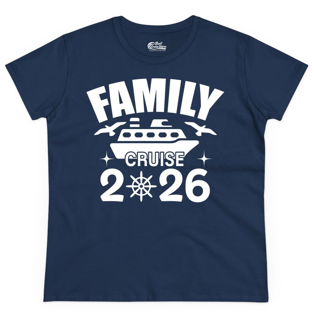 Family Cruise 2026 Shirt - Matching Cruise Vacation Shirt for Families (Ladies Tee) in Navy - Family Cruise 2026 Matching Nautical Ship Shirt for Group Trips