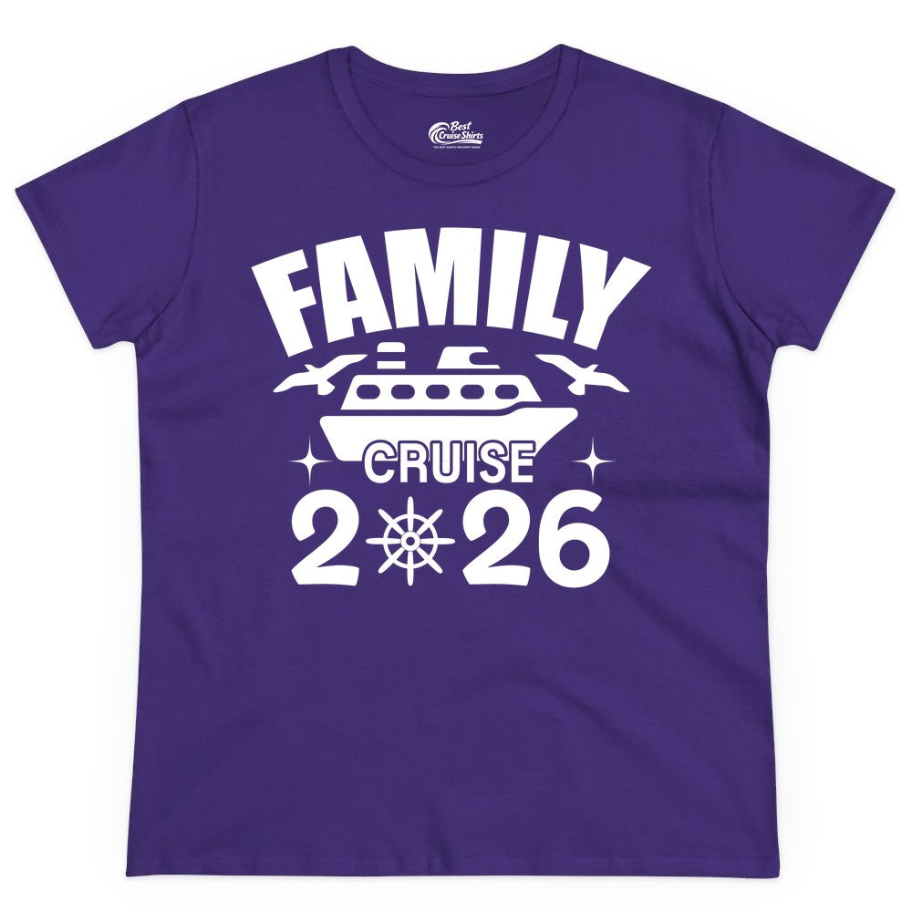 Family Cruise 2026 Shirt - Matching Cruise Vacation Shirt for Families (Ladies Tee) in Purple - Family Cruise 2026 Matching Nautical Ship Shirt for Group Trips