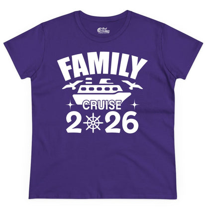 Family Cruise 2026 Shirt - Matching Cruise Vacation Shirt for Families (Ladies Tee) in Purple - Family Cruise 2026 Matching Nautical Ship Shirt for Group Trips