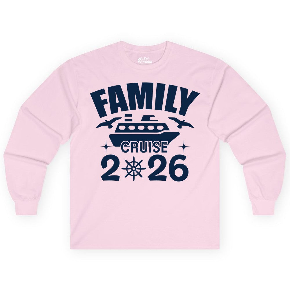 Family Cruise 2026 Shirt - Matching Cruise Vacation Shirt for Families (Long Sleeve) in Light Pink - Family Cruise 2026 Matching Nautical Ship Shirt for Group Trips