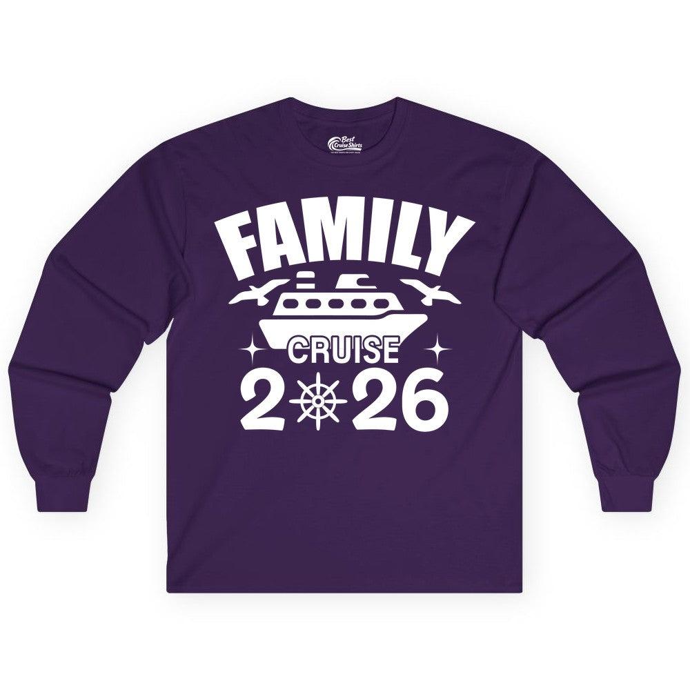 Family Cruise 2026 Shirt - Matching Cruise Vacation Shirt for Families (Long Sleeve) in Purple - Family Cruise 2026 Matching Nautical Ship Shirt for Group Trips