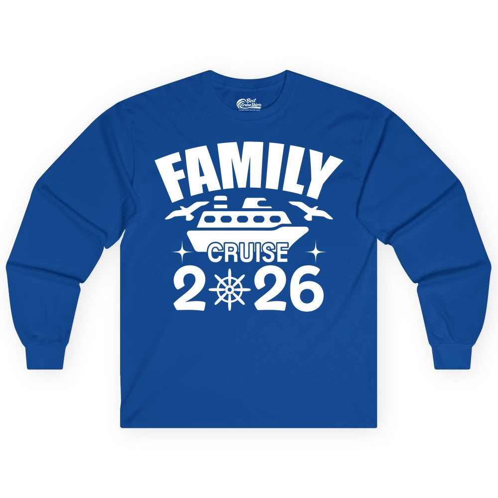 Family Cruise 2026 Shirt - Matching Cruise Vacation Shirt for Families (Long Sleeve) in Royal - Family Cruise 2026 Matching Nautical Ship Shirt for Group Trips