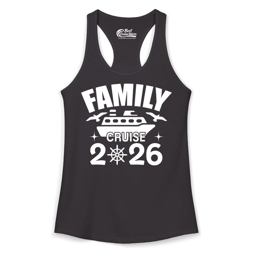 Family Cruise 2026 Shirt - Matching Cruise Vacation Shirt for Families (Ladies Tank) in Black - Family Cruise 2026 Matching Nautical Ship Shirt for Group Trips