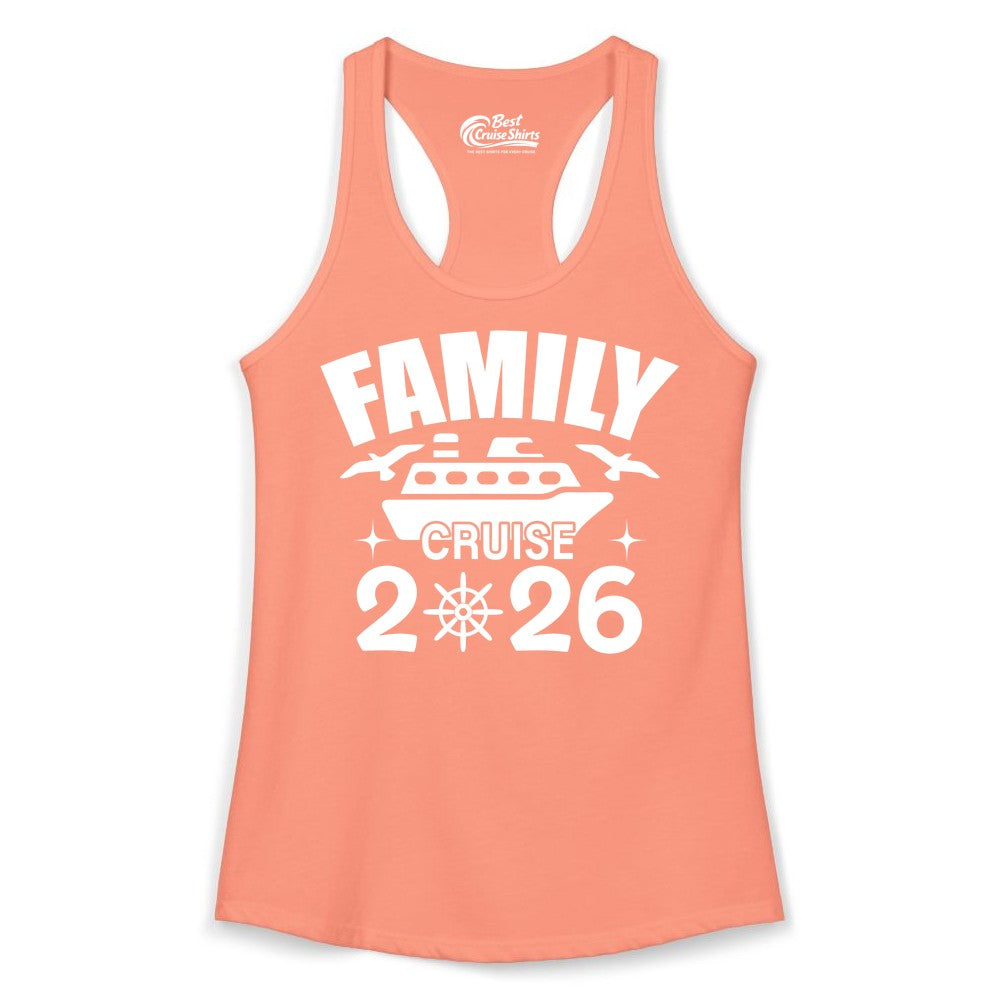 Family Cruise 2026 Shirt - Matching Cruise Vacation Shirt for Families (Ladies Tank) in Solid Light Orange - Family Cruise 2026 Matching Nautical Ship Shirt for Group Trips