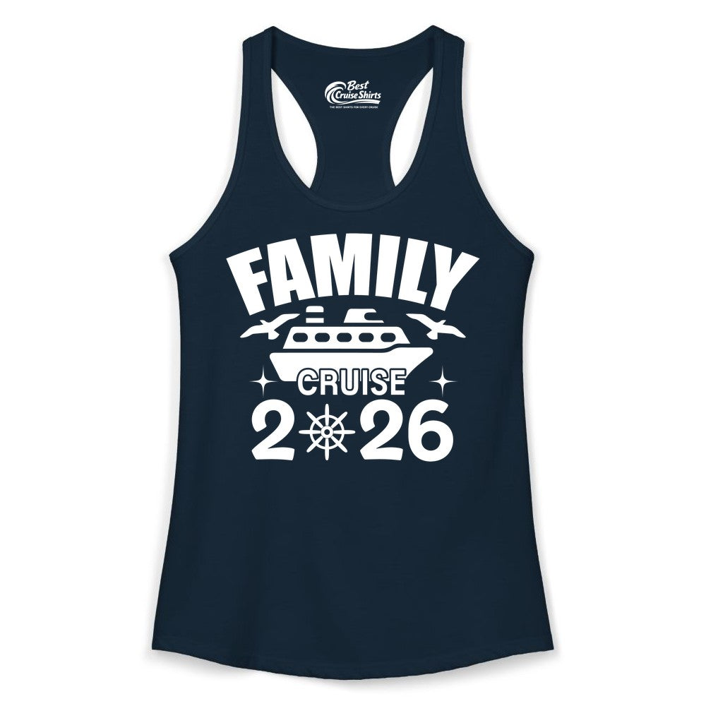 Family Cruise 2026 Shirt - Matching Cruise Vacation Shirt for Families (Ladies Tank) in Solid Midnight Navy - Family Cruise 2026 Matching Nautical Ship Shirt for Group Trips