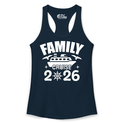 Family Cruise 2026 Shirt - Matching Cruise Vacation Shirt for Families (Ladies Tank) in Solid Midnight Navy - Family Cruise 2026 Matching Nautical Ship Shirt for Group Trips