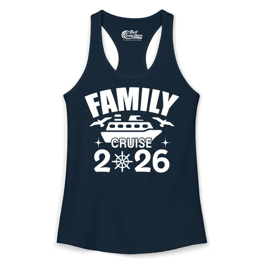Family Cruise 2026 Shirt - Matching Cruise Vacation Shirt for Families (Ladies Tank) in Solid Midnight Navy - Family Cruise 2026 Matching Nautical Ship Shirt for Group Trips