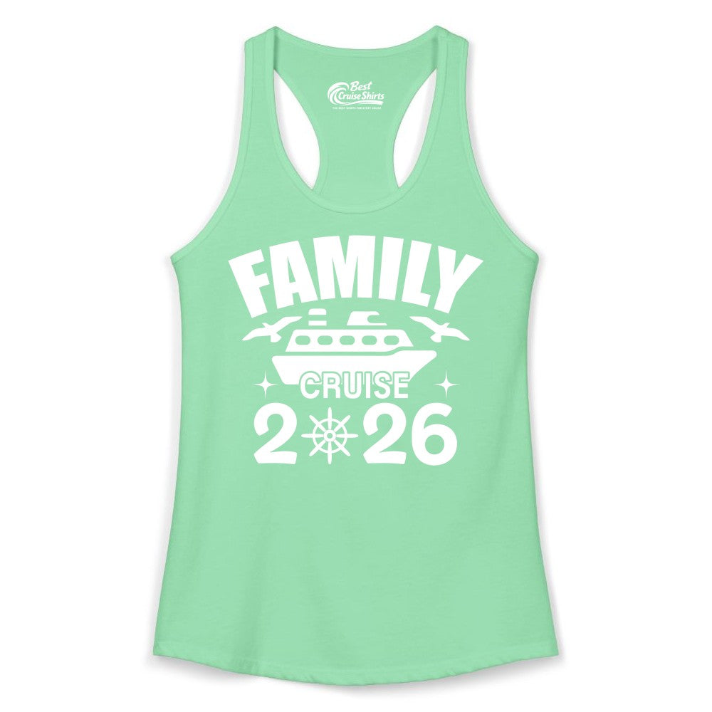 Family Cruise 2026 Shirt - Matching Cruise Vacation Shirt for Families (Ladies Tank) in Solid Mint - Family Cruise 2026 Matching Nautical Ship Shirt for Group Trips
