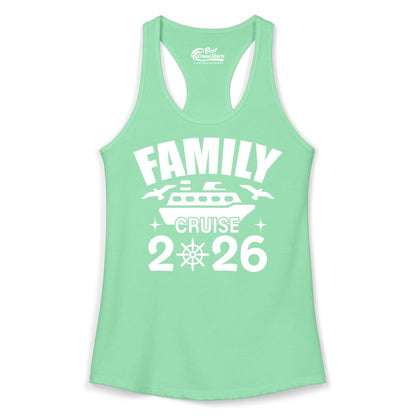 Family Cruise 2026 Shirt - Matching Cruise Vacation Shirt for Families (Ladies Tank) in Solid Mint - Family Cruise 2026 Matching Nautical Ship Shirt for Group Trips