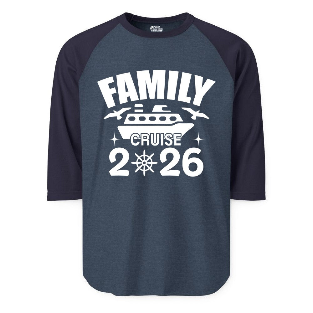 Family Cruise 2026 Shirt - Matching Cruise Vacation Shirt for Families (Raglan) in Heather DenimNavy - Family Cruise 2026 Matching Nautical Ship Shirt for Group Trips